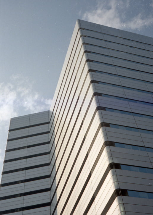 Modern office building in Taipei City. Photo taken with Olympus 35DC and Kodak Vision3.