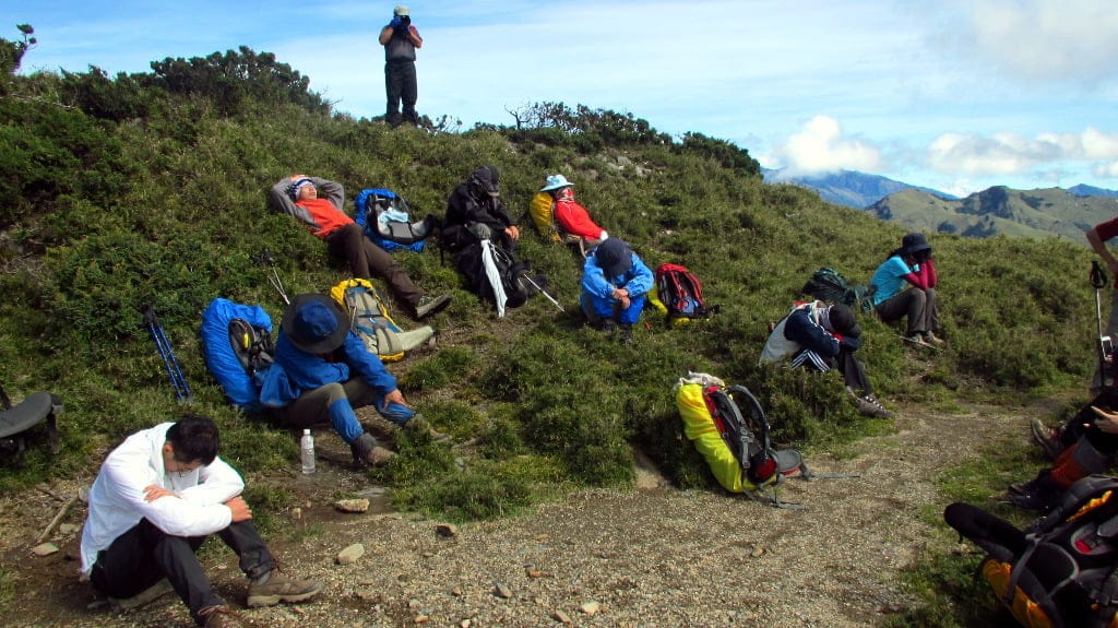 Jiaming Lake Hike Day 2 Hiking Group Takes a Rest