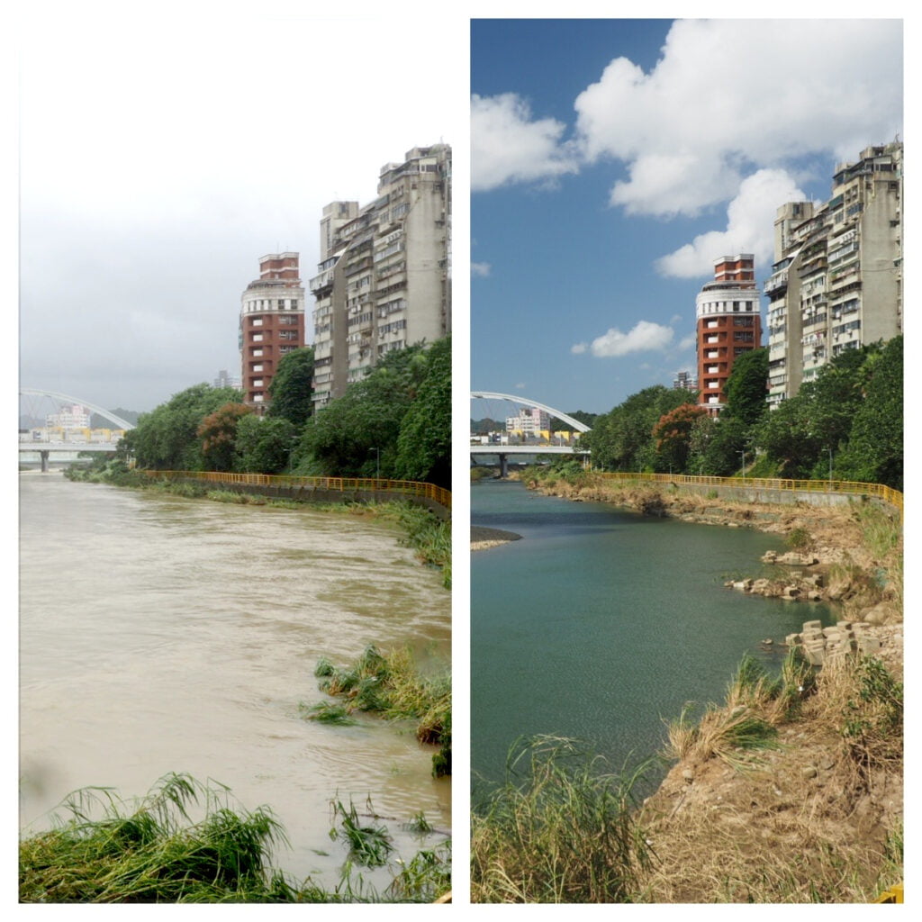 Jingmei River flood before and after
