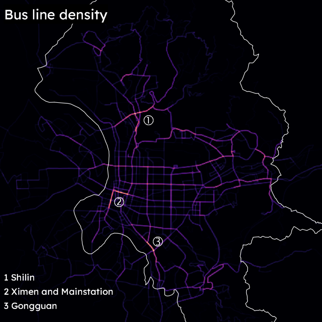 bus line density in Taipei
