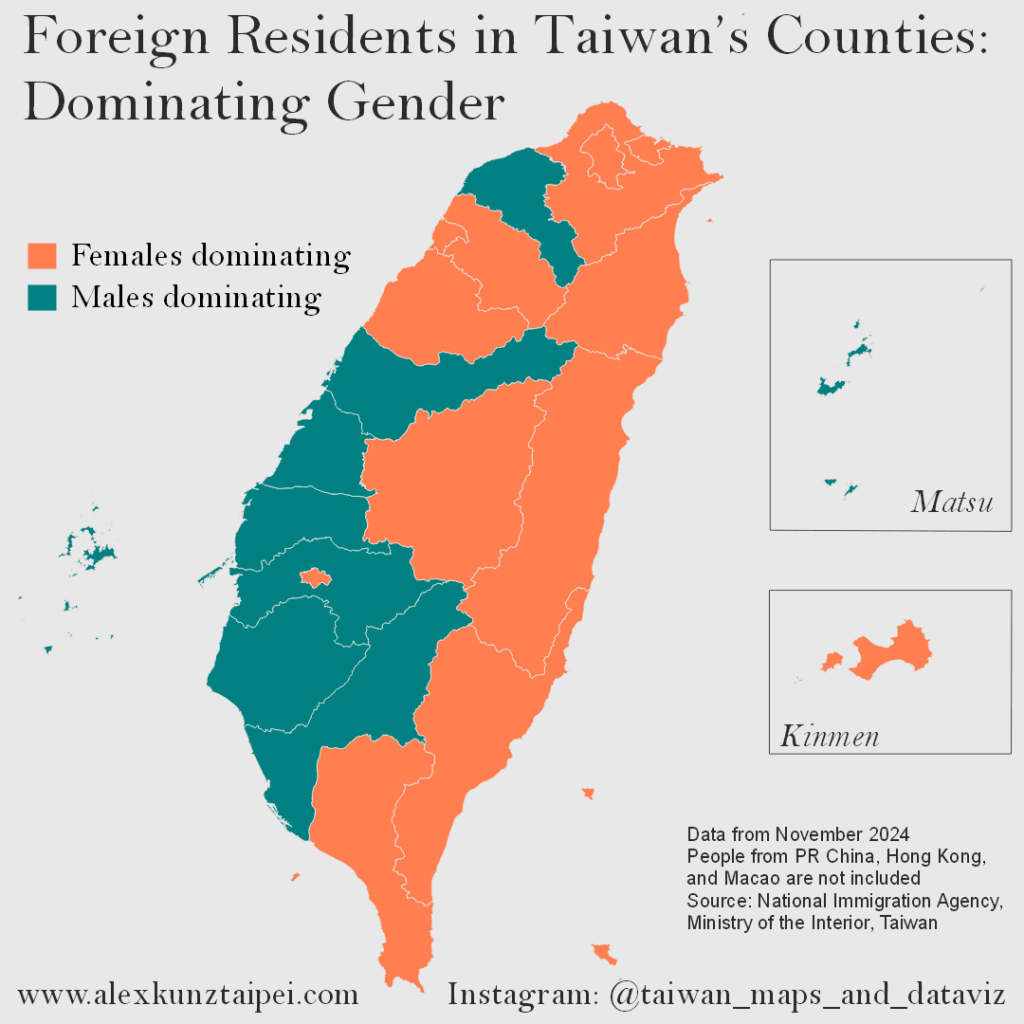 foreign residents in Taiwan based on gender